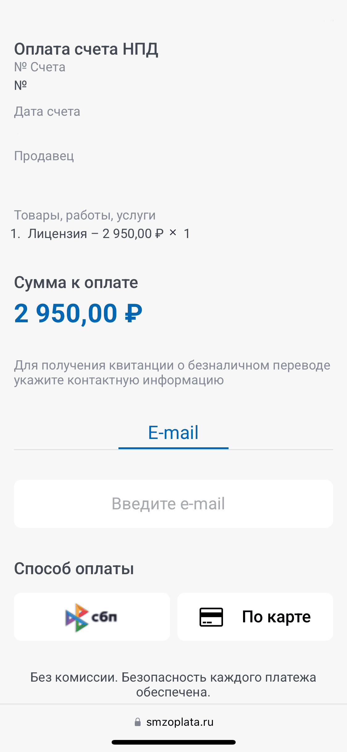 Изображение формы оплаты через платёжного агента